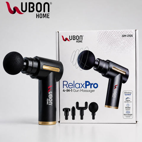 UBON Home RelaxPro GM-2105 4-in-1 Mini Massage Gun | 6 Speed Modes | 3200 RPM Deep Tissue Massager | Type-C Fast Charging | 2400mAh Battery | Portable Muscle Recovery Massager | 1 Year Replacement Warranty