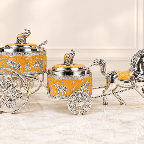 Royal Horse Carriage Dry Fruit Box Set with 2 Silver-Coated Spoons | Luxury Decorative Dry Fruit Serving Set | Premium Gift Box for Diwali, Wedding & Festive Gifting