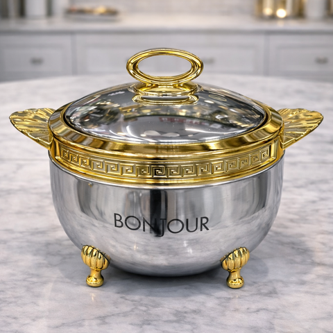 Bonjour Roseate Stainless Steel Casserole 3500ml β Gold Finish Hotpot | Premium Insulated Serveware for Kitchen & Dining