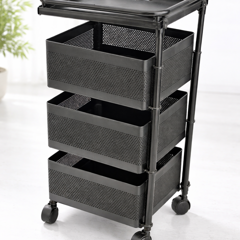 3 Tier Sqaure Metal Vegetable Trolley with Wheels | Multipurpose Kitchen Storage Cart | Heavy-Duty Mesh Basket Organizer (Powder Coated)
