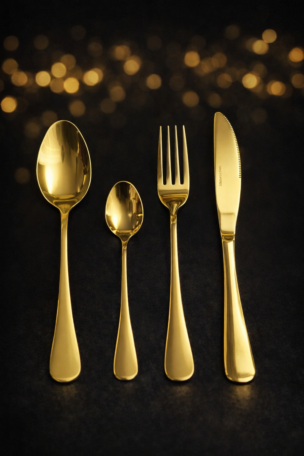 Egg Shape Golden PVD Coated Cutlery Set – 24 Pcs Luxury Stainless Steel Flatware with Decorative Storage Holder (Spoons, Forks & Butter Knives)