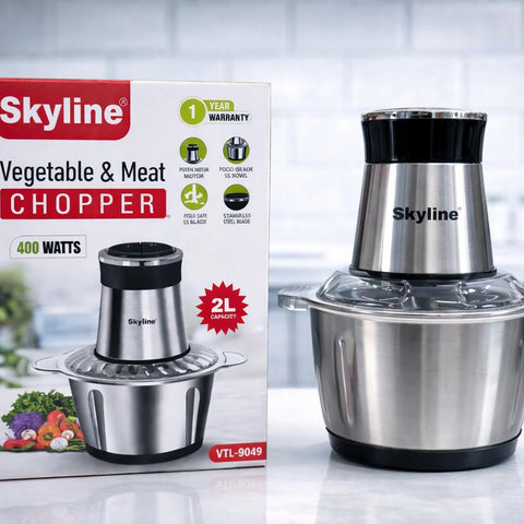 Skyline 400 Watts Vegetable & Meat Chopper with 2L Stainless Steel Bowl | 4 Sharp Stainless Steel Blades | Dual Speed Control Electric Food Processor for Home Kitchen