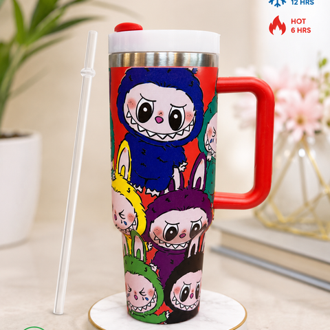 1200ml Labubu Limited Edition Stainless Steel Insulated Tumbler with Handle, Lid & Reusable Straw | Double Wall Vacuum Travel Mug | Hot & Cold Coffee Cup | BPA Free