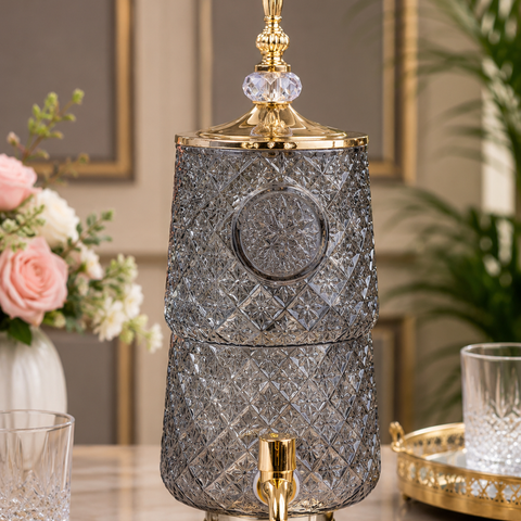Luxury 3.5 Ltr Ribbed Glass Beverage Dispenser with Gold Finish Tap & Lid | Premium Cocktail, Juice & Water Server for Home, Parties & Events (Copy)