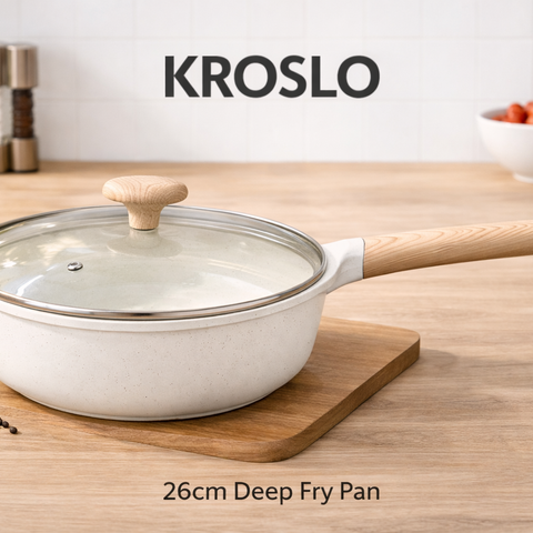 Kroslo Sierra 26cm(3Litres) Ceramic Deep Fry Pan with Glass Lid | Non-Stick Ceramic Coating | Induction Friendly