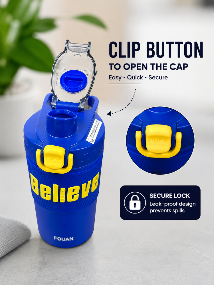 480ml Insulated Stainless Steel Gym Shaker Bottle | 304 Grade Double Wall Vacuum Protein Shaker | Leakproof BPA-Free Sports Water Bottle with Easy Carry Handle & Push Button Lid | Hot & Cold Flask-Blue