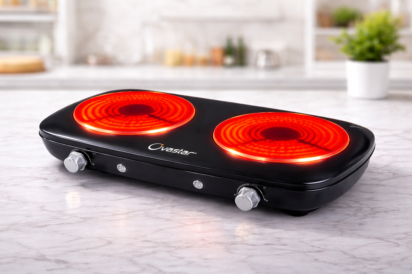 Ovastar Dual Infrared Induction Cooker 2600W (1300W x 2) – High Power Double Burner Electric Cooktop with Temperature Control | Energy Efficient | 1 Year Warranty