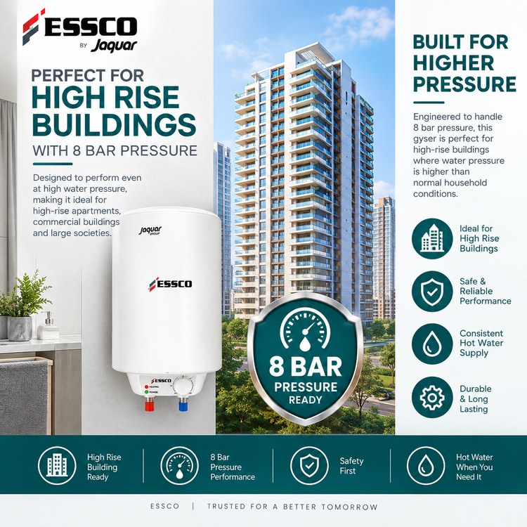 Essco by Jaguar Ultra 15 Litre Vertical Storage Water Heater | 2 KW | 8 Bar Pressure | 5 Star Rating | Glass Lined Tank | Glass Coated Incoloy Heating Element | 7 Year Tank Warranty