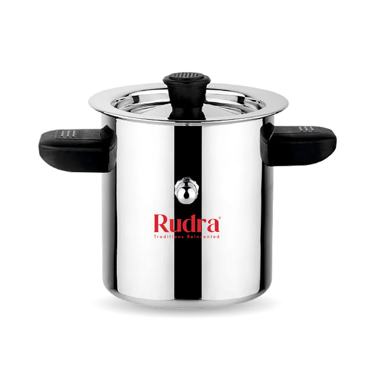 Rudra Stainless Steel Milk Boiler 2 Litre | Premium Induction & Gas Compatible Milk Heating Pot with Whistle Alert | Heavy Gauge Stainless Steel Milk Boiler for Home Kitchen