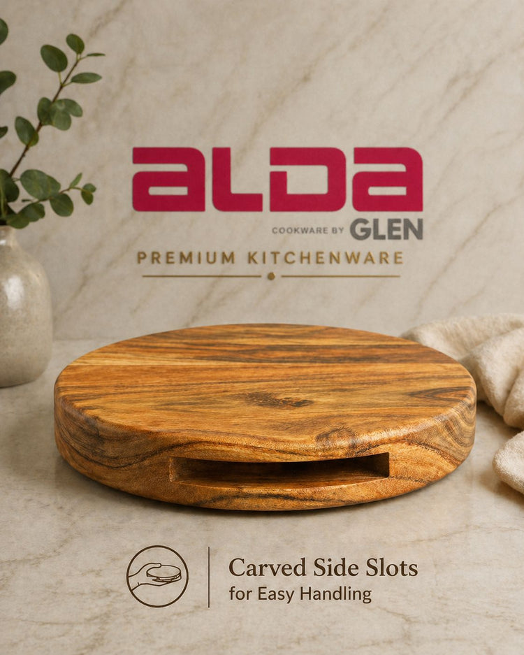 Alda by Glen 10-Inch Acacia Wood Chakla Belan Set | Wooden Roti Making Board & Rolling Pin | Food-Grade, Chemical-Free Kitchen Tool