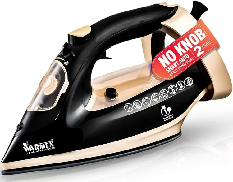 Warmex OTSI 2000W Steam Iron with Ceramic Coated Soleplate, 300ml Water Tank, Auto Shut-Off & Spray Function β Golden & Black