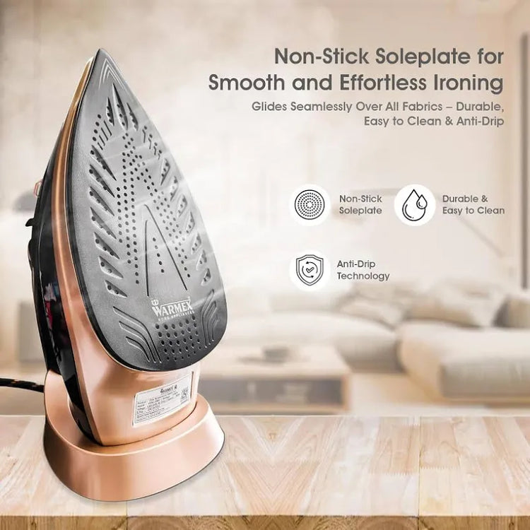 Warmex OTSI 2000W Steam Iron with Ceramic Coated Soleplate, 300ml Water Tank, Auto Shut-Off & Spray Function β Golden & Black