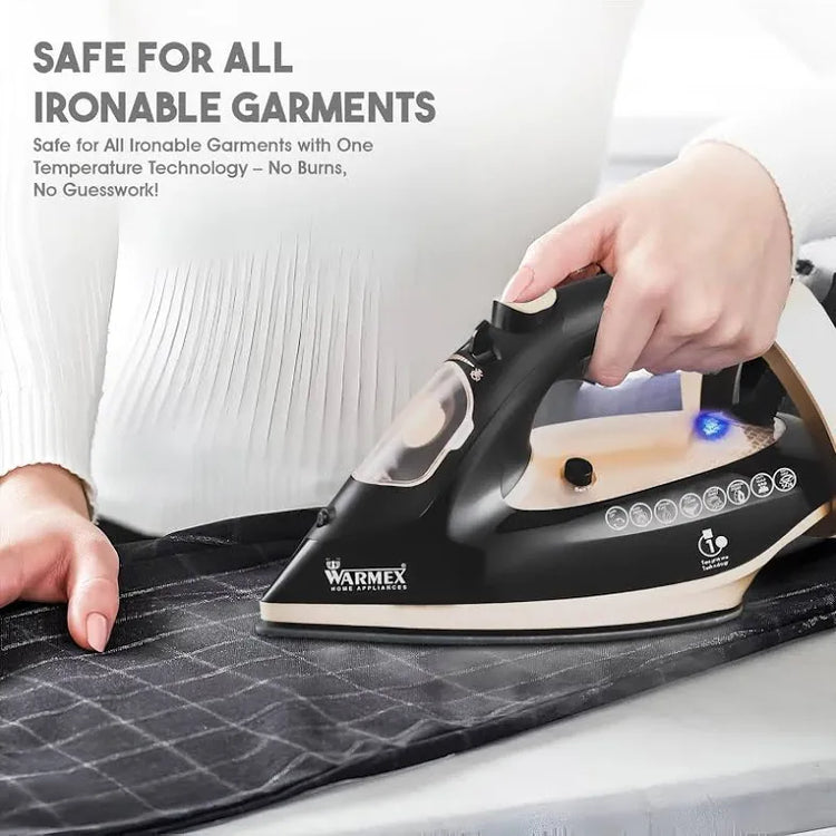 Warmex OTSI 2000W Steam Iron with Ceramic Coated Soleplate, 300ml Water Tank, Auto Shut-Off & Spray Function β Golden & Black