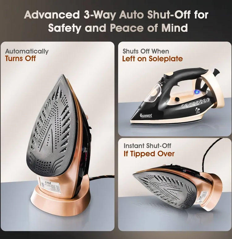 Warmex OTSI 2000W Steam Iron with Ceramic Coated Soleplate, 300ml Water Tank, Auto Shut-Off & Spray Function β Golden & Black