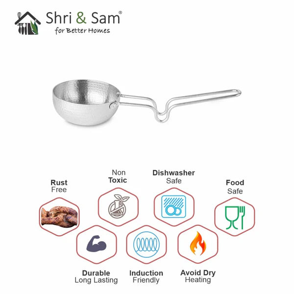 Shri & Sam Stainless Steel 13cm Heavy Weight Hammered Tadka Pan