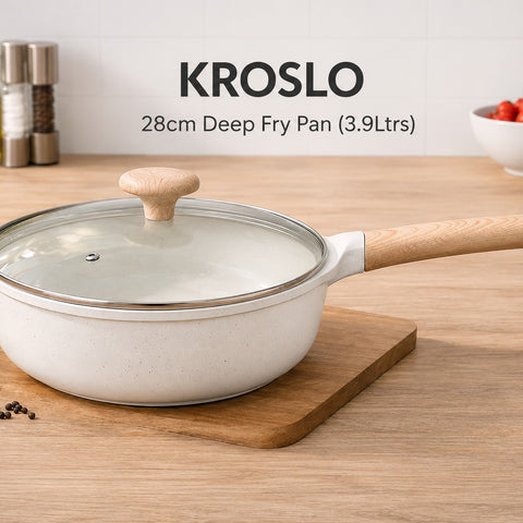 Kroslo Sierra 28cm(3.9Ltrs) Ceramic Deep Fry Pan with Glass Lid | Non-Stick Ceramic Coating | Induction Friendly