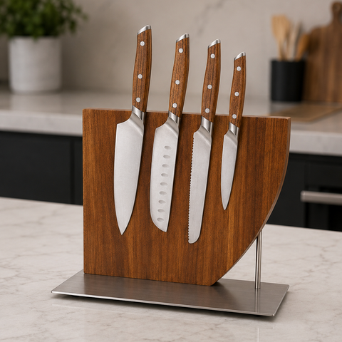 ALDA Luxwood Magnetic Knife Stand Holder β Premium Acacia Hardwood Magnetic Knife Block with Stainless Steel Base | Modern Kitchen Knife Organizer (Knives Not Included)