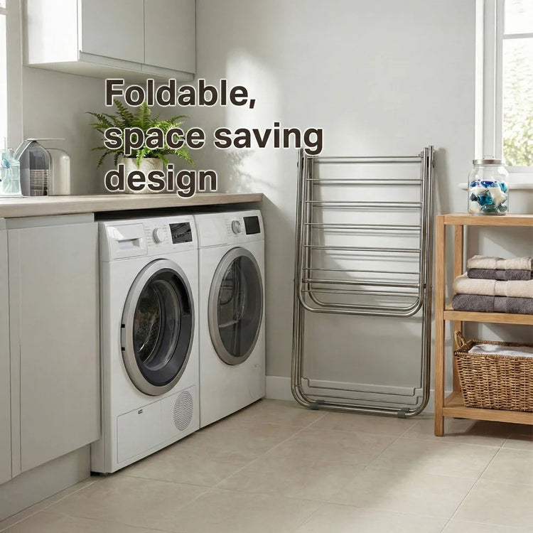 Heavy Duty Stainless Steel Foldable Cloth Drying Stand | Rust Resistant Laundry Drying Rack with Wings | Portable Clothes Dryer Stand for Indoor & Outdoor Use