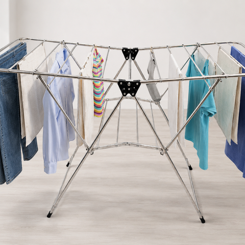 Heavy Duty Stainless Steel Foldable Cloth Drying Stand | Rust Resistant Laundry Drying Rack with Wings | Portable Clothes Dryer Stand for Indoor & Outdoor Use
