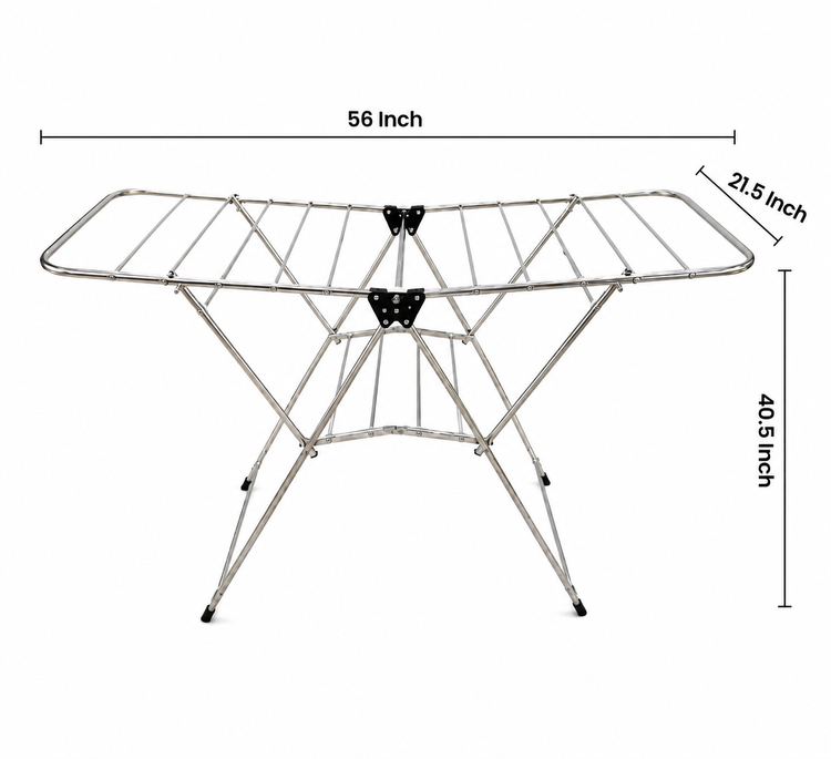 Heavy Duty Stainless Steel Foldable Cloth Drying Stand | Rust Resistant Laundry Drying Rack with Wings | Portable Clothes Dryer Stand for Indoor & Outdoor Use