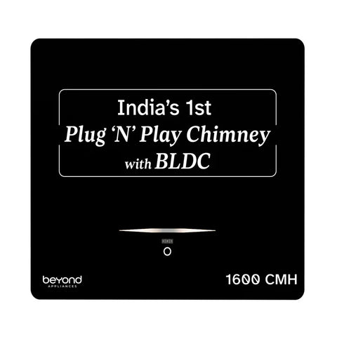 Beyond Appliances Cube BLDC Plug N Play Ductless Kitchen Chimney | 1600 CMH | AutoClean | 5-Stage Charcoal Activated Filter | Touch Control | 3-way Suction | 46dB Low Noise | Black | PAN INDIA SERVICE