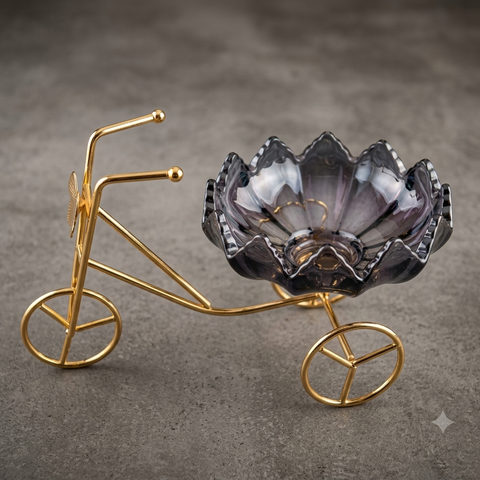Luxury Golden Wheelbarrow Dry Fruit Bowl with Crystal Glass Bowl | Decorative Candy, Chocolate & Nut
