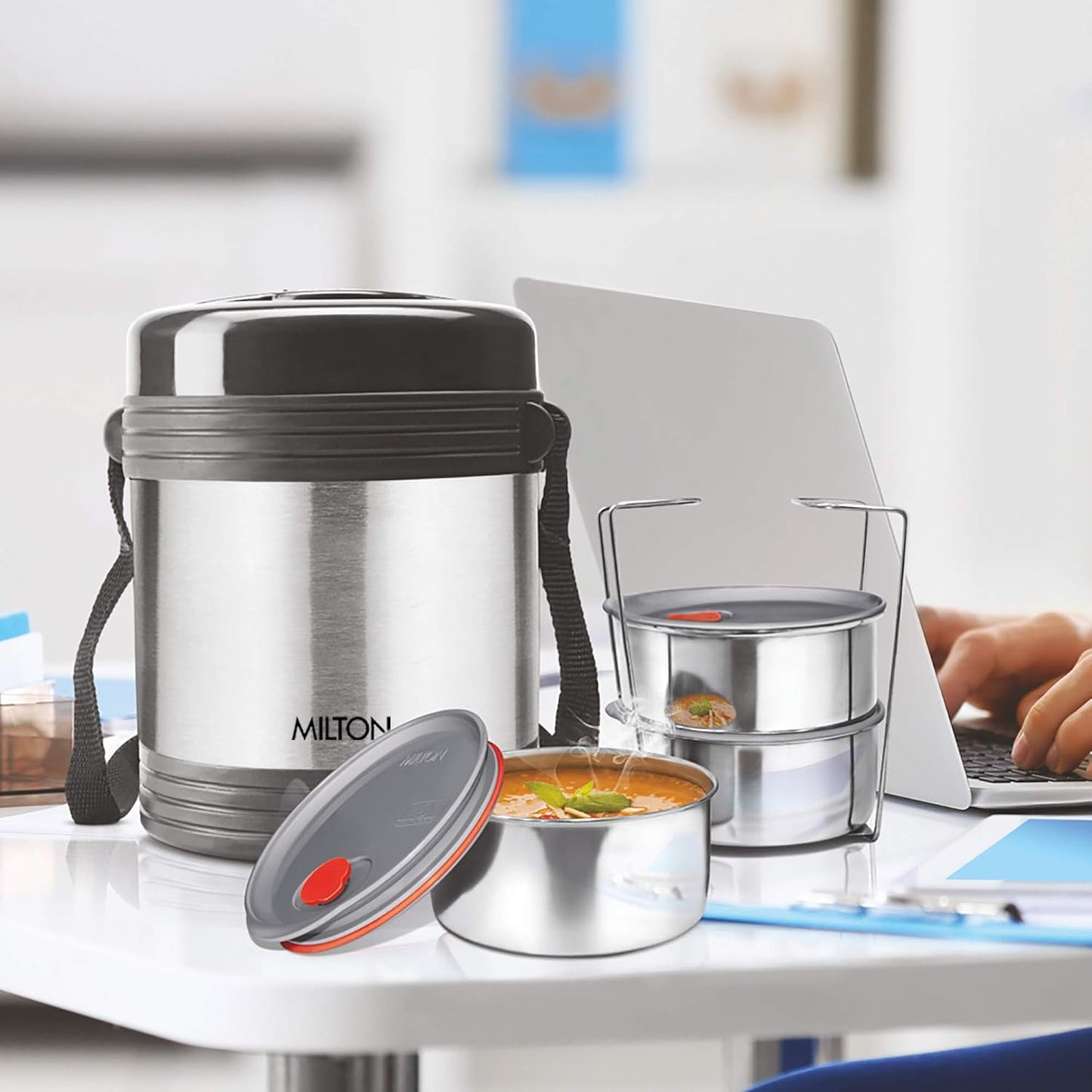 MILTON Legend 3 Thermosteel Tiffin Box, (3 Containers) 260 ml, Silver
