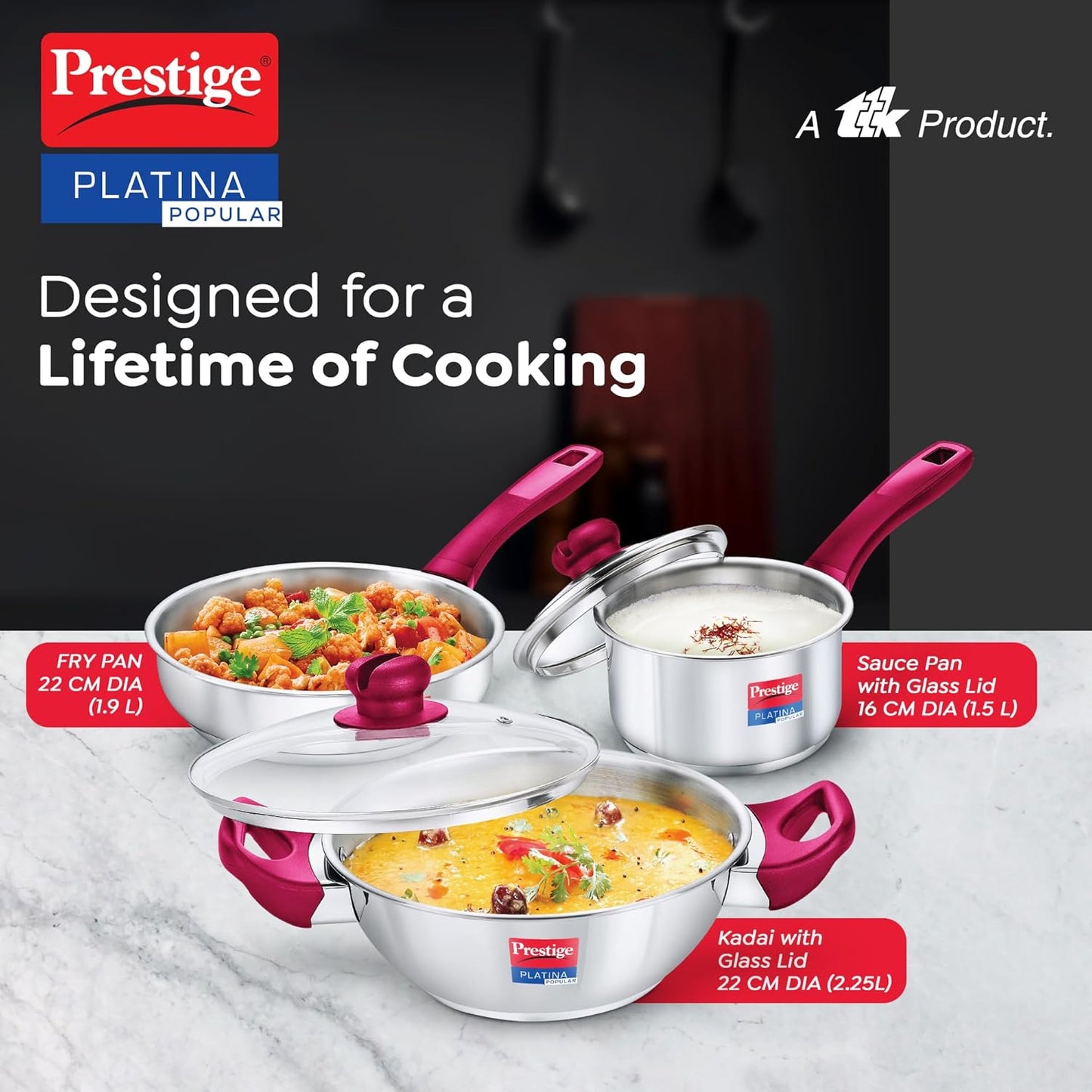 Prestige Platina Popular Stainless Steel 3PCS BYK Set Cookware
