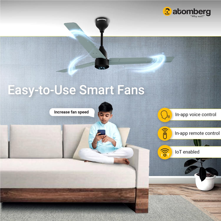 Atomberg Renesa Smart 1200mm BLDC Ceiling Fan with IoT & Remote | Energy Efficient Ceiling Fan | Ceiling fan for Living Room | High Air Delivery with LED Indicators (Misty Teal)