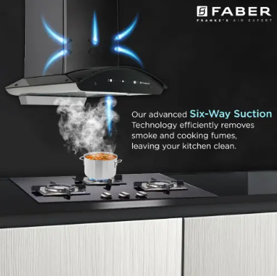 Faber Ellora 60 cm Hood with 1400m3/hr Suction, Heat Auto Clean, Baffle Filter, Touch with Gesture (Black)