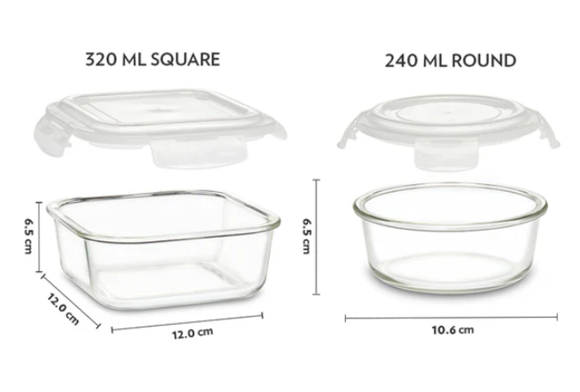 Borosil Pro Universal Glass Lunchbox, 320ml x 2 + 240ml x 2