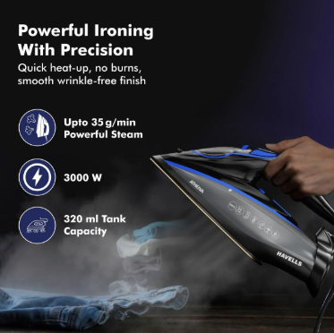 Havells ATHENA SMART IRON 3000 W Steam Iron (Black, Blue)