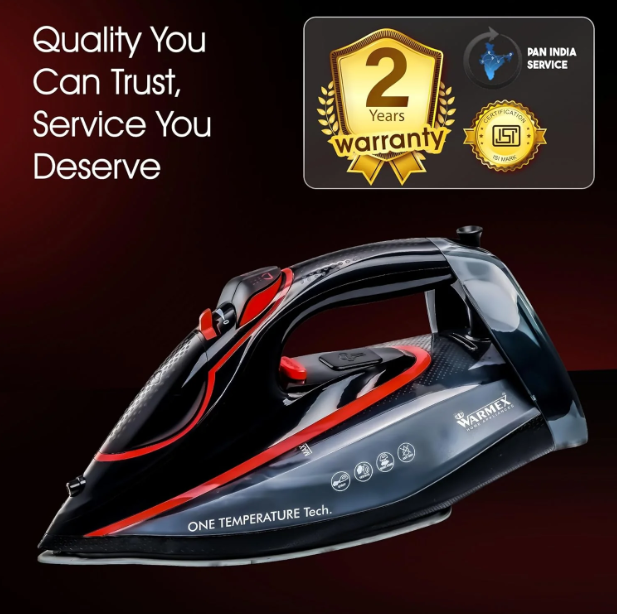 Warmex 2200W No knob Automatic Steam Cloth Iron No Burn Guaranteed with Smart Perfect Care Temperature Control | Heavy Duty Press Ironing Clothes for Home & Travel, Auto Cleaning & Shut Off Sensor