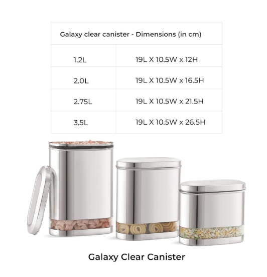 JVL 2000ML Stainless Steel Kitchen Storage Container, Capsule Shape Galaxy Clear Canister with Unbreakable Steel Lid - Durable and Elegant Food Storage Jar for Spices, Snacks, Grains
