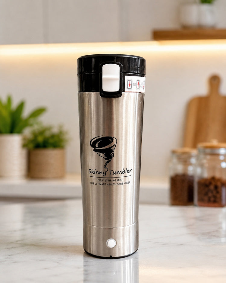 Skinny 600ml Rechargeable Self Stirring Shaker Bottle | Stainless Steel Vacuum Insulated Travel Mug | USB Type-C Charging | 24 Hours Hot & Cold | Protein Shake, Coffee & Beverage Mixer