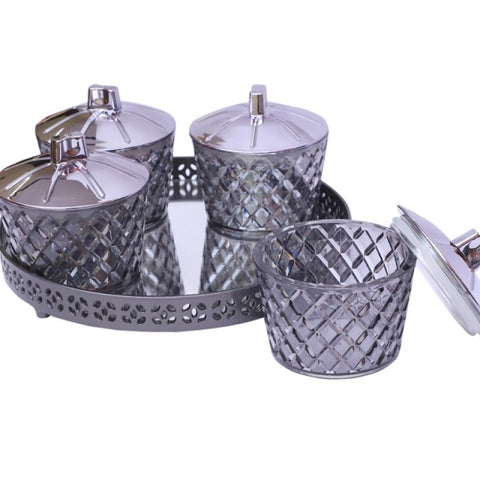 Jaypee Plus Luxe 4 Jar Dry Fruit & Snacks Storage Container Set of 4 Pcs | BPA Free & Airtight Silicone Seal Lid with Mirror Glass Tray | Durable & Break Resistant 500 ml, Light Grey