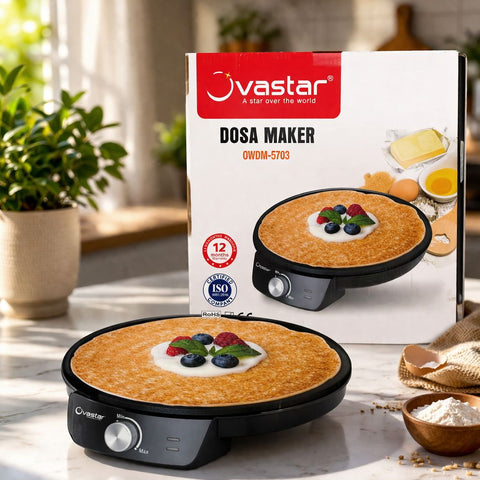 Ovastar 1200W Electric Dosa Maker OWDM-5703 | Non-Stick Surface | Adjustable Temperature Control | Multi-Purpose Roti, Paratha & Uttapam Maker | 1 Year Warranty
