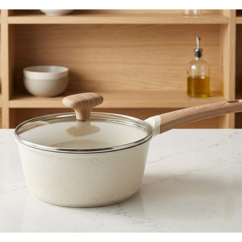 Kroslo Ceramic Coating Sauce Pan 18cm (1.9 Litres) with Glass Lid | Saucepan for Tea, Milk & Everyday Cooking
