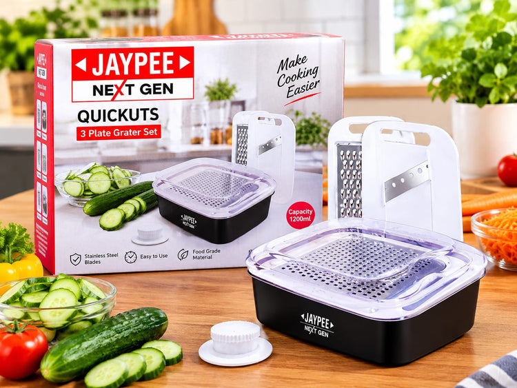Jaypee Quickuts Stainless Steel Multipurpose 3 Plate Grater Set, 1200ml