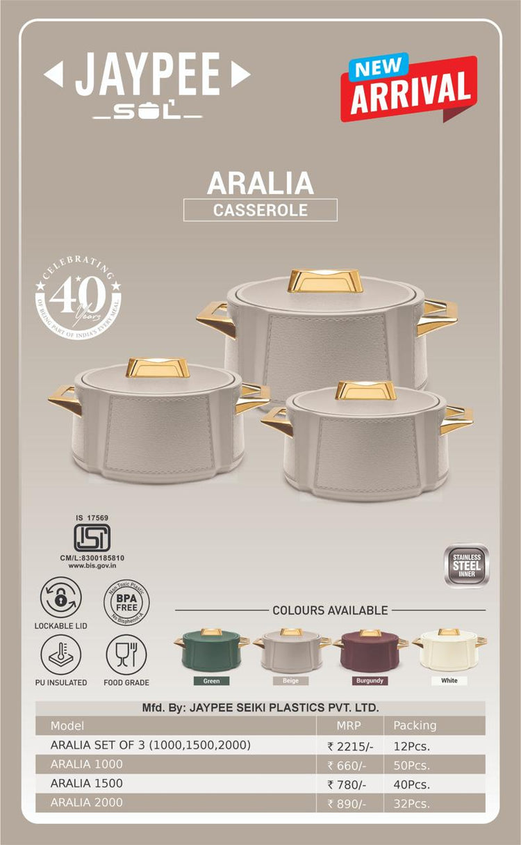 Jaypee Aralia 2000ml Insulated Casserole – Stainless Steel Inner