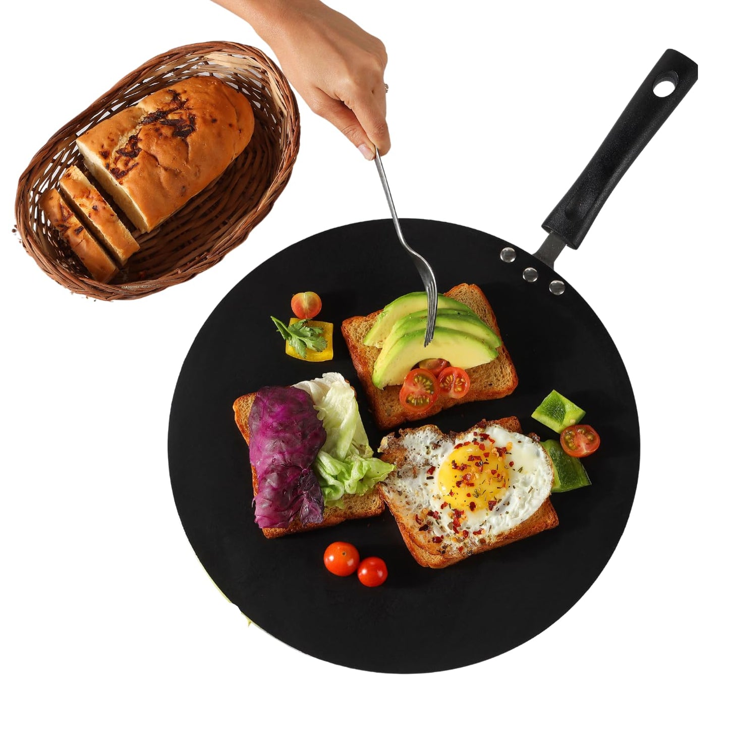 Vinod Zest Aluminium Non Stick Flat Multi Tawa - 28 cm | Triple Layer Ceramic Coating | 4mm Extra Thick Dosa Tawa | Bakelite Handle | Gas and Induction Base | 1 Year Warranty