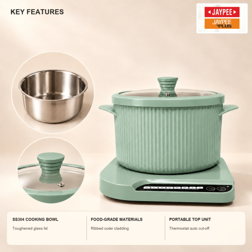 Jaypee Plus Digi Cook Programmable Electric Cooker Cum Casserole Set – 2-in-1 Electric Casserole Set-Green