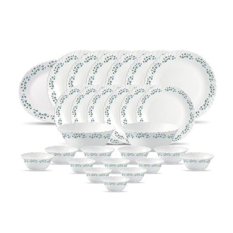 LaOpala Diva Lavender Dew Classique Collection Opalware Dinner Set (White) - 27 Pieces