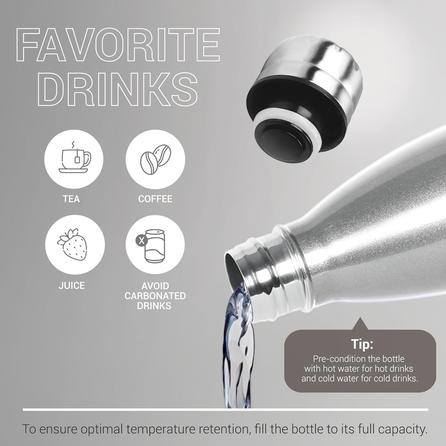 Milton Duo DLX 1000 Thermosteel Bottle, 1000 ml Water Bottles, 24 Hours Hot and Cold, Easy to Carry, Easy Grip, Rust Proof, Tea, Coffee, Office, Travel Bottle, Silver