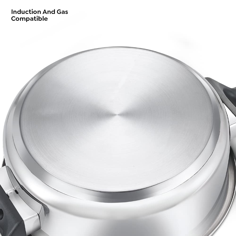 Prestige 3L Svachh FLIP-ON Stainless Steel Pressure Cooker with glass lid|Innovative lock lid with spillage control|Gas & Induction compatible|5 years warranty|Silver