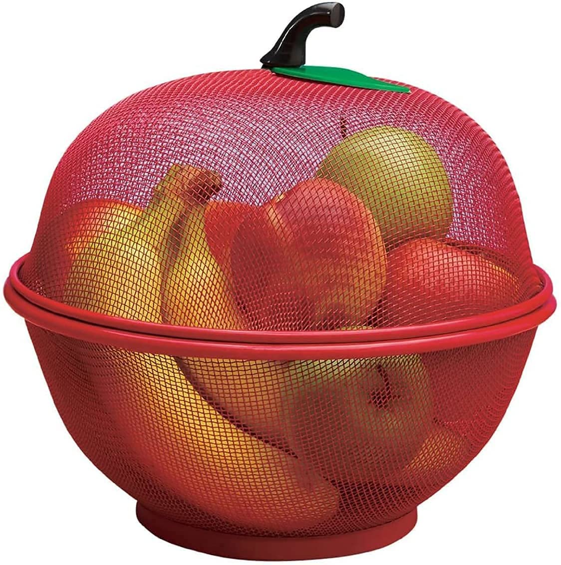 Fruit Basket with Lid Net Cover Steel Big Size for Dinning Kitchen Home Apple Shape Net Cover Protective Fruits Vegetables Food Storage Basket Strainer Kitchen Accessories (Red)