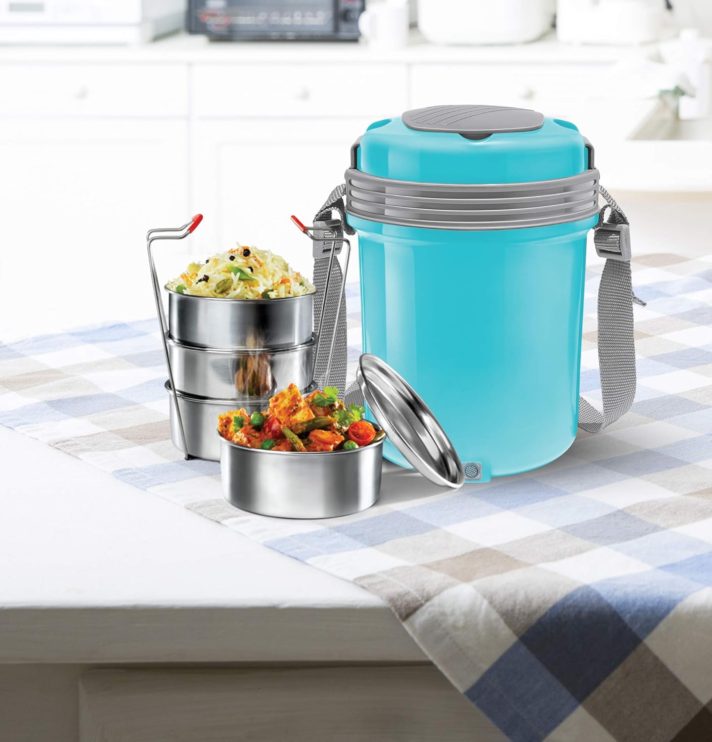 MILTON Electron Lunch Box 4 Stainless Steel Containers, 360 ml Each, Portable Food Heating Hotpot Electric Tiffin, Ivory for Office, Travel, Make Your Mealtime Easy