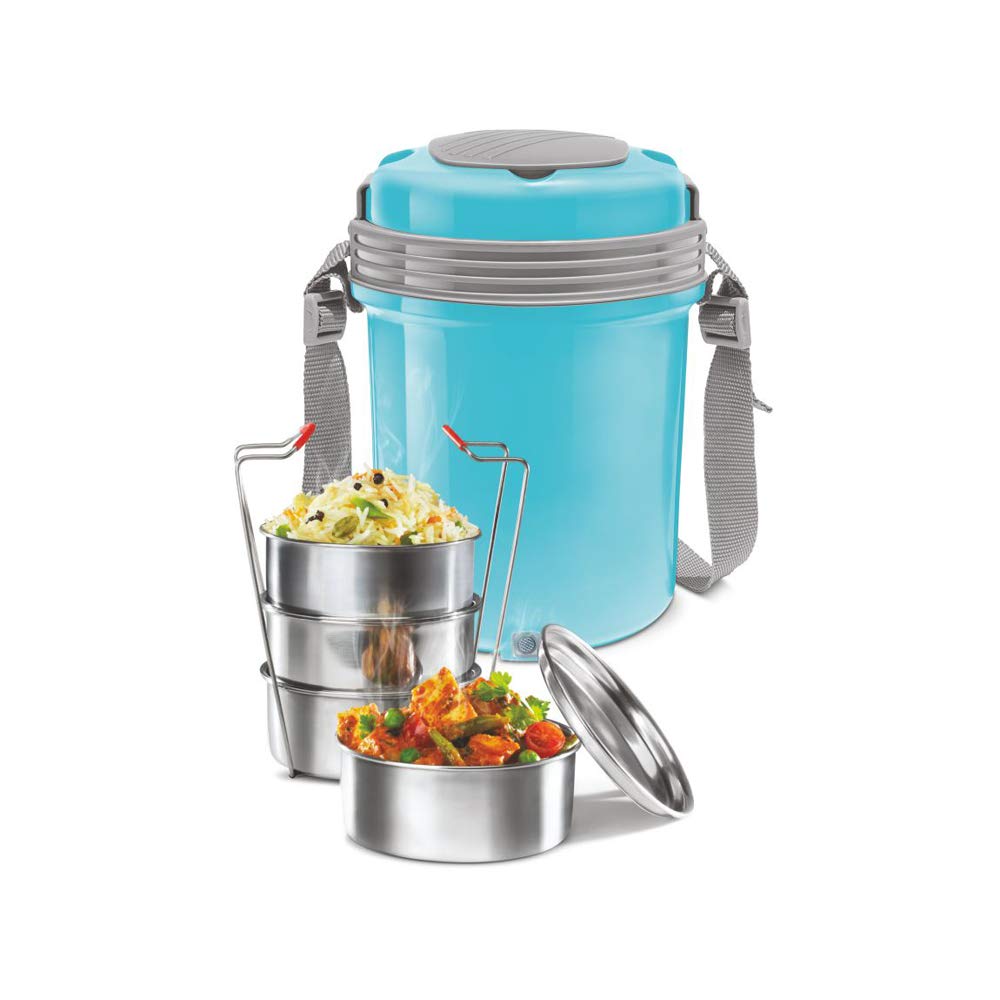 MILTON Electron Lunch Box 4 Stainless Steel Containers, 360 ml Each, Portable Food Heating Hotpot Electric Tiffin, Ivory for Office, Travel, Make Your Mealtime Easy