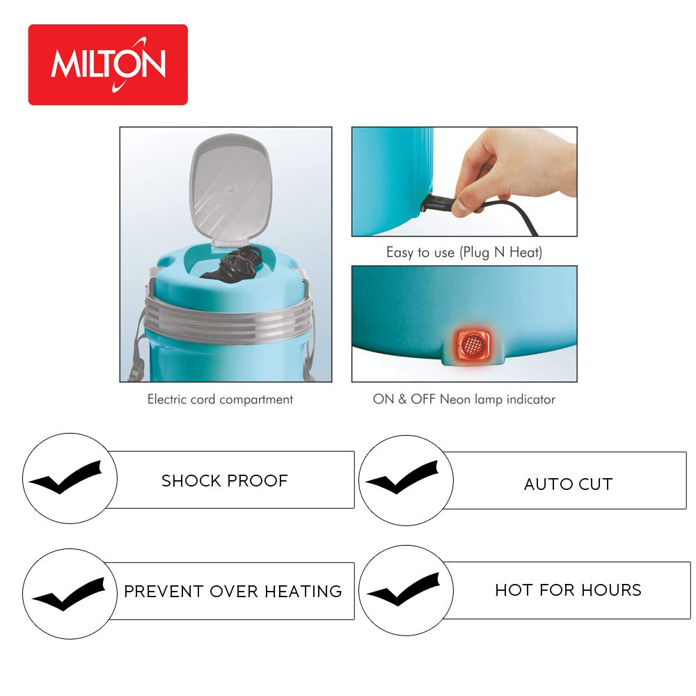 MILTON Electron Lunch Box 4 Stainless Steel Containers, 360 ml Each, Portable Food Heating Hotpot Electric Tiffin, Ivory for Office, Travel, Make Your Mealtime Easy