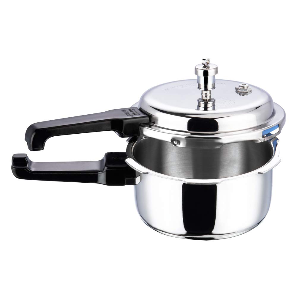Vinod Platinum Triply Stainless Steel Outer Lid Pressure Cooker 5 Litres - ISI certified, Silver (Induction and Gas Stove Friendly) with 2 Years Warranty
